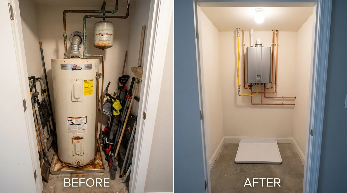 Tank water heater versus wall-mounted tankless unit comparison for New Bern, NC homeowners