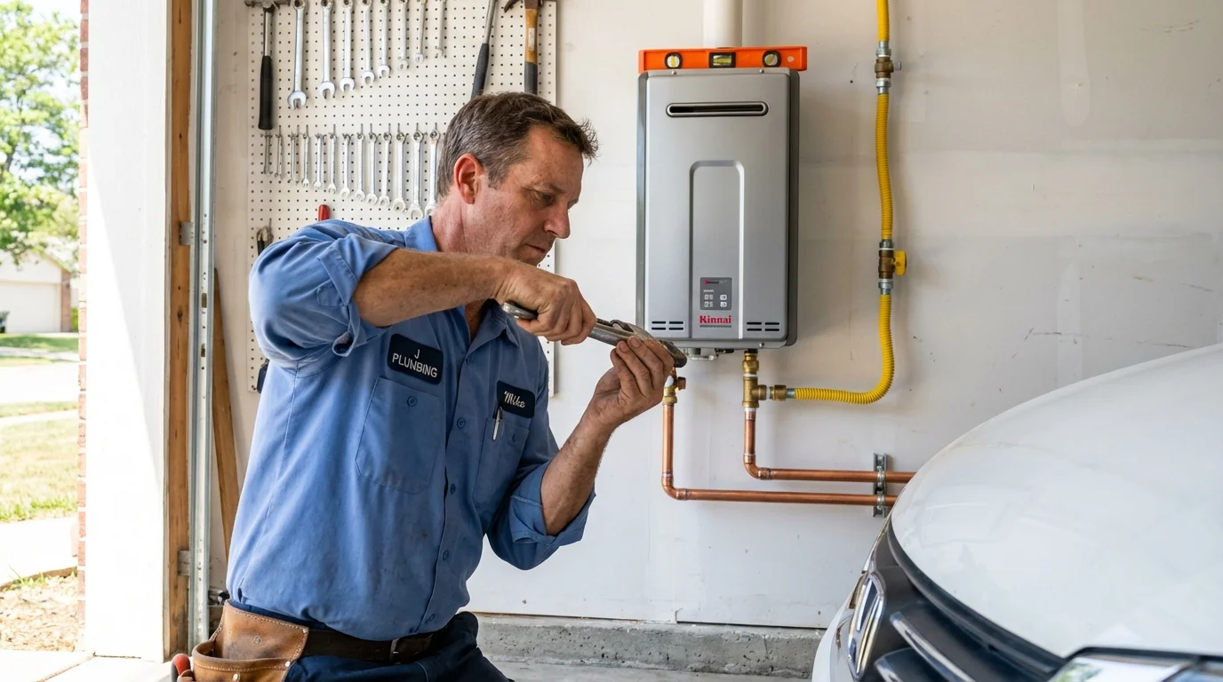 Tankless water heater installation by a Johns Plumbing LLC plumber in New Bern
