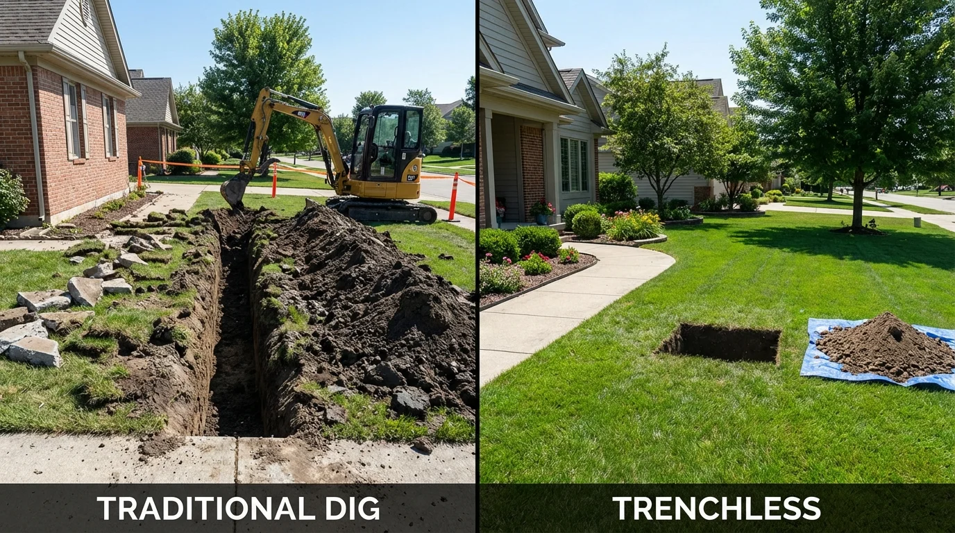 Trenchless sewer repair with minimal yard damage versus traditional excavation in New Bern, NC